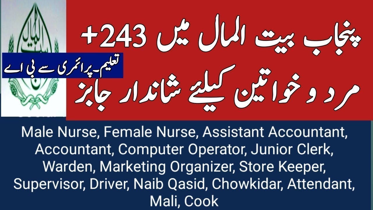 pbm jobs 2019 // jobs in punjab baitul mal // social welfare