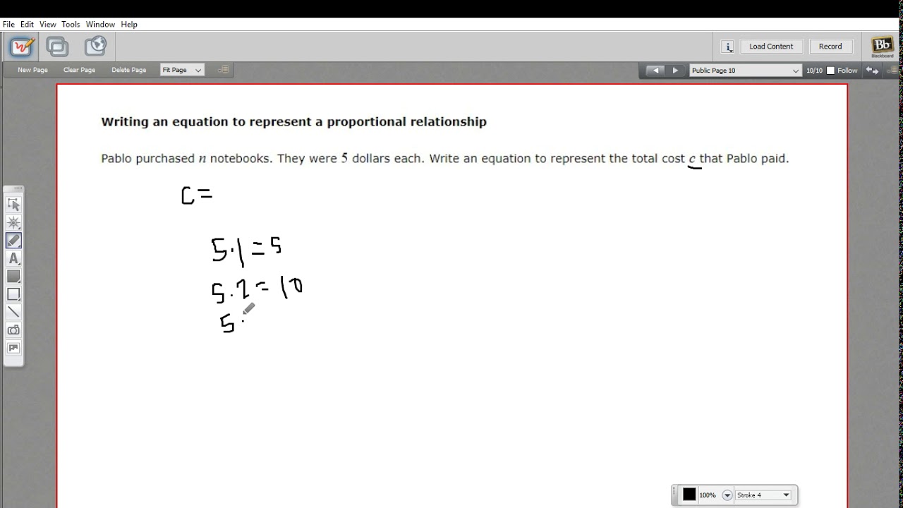 Writing an equation to represent a proportional relationship