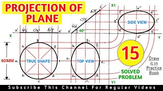 PROJECTION OF PLANES SOLVED PROBLEM 15 IN HINDI IN ENGINEERING DRAWING @TIKLESACADEMYOFMATHS