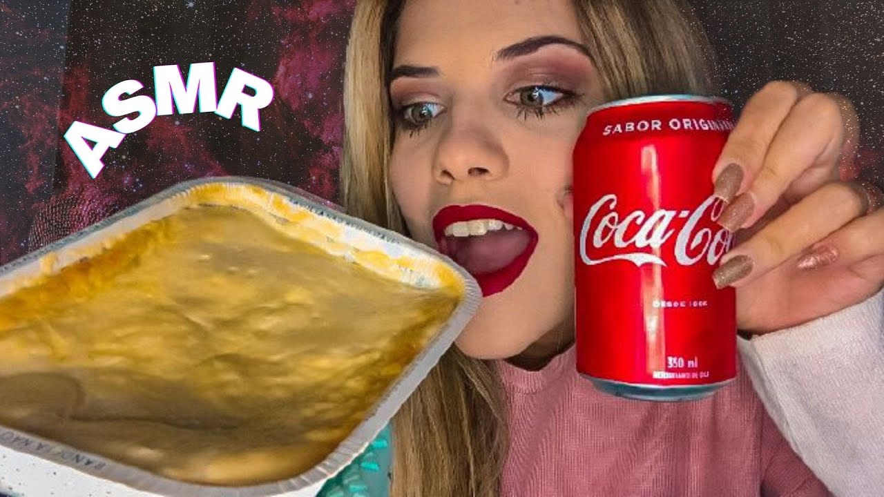ASMR mukbang | Comendo LASANHA de 4 queijos e bebendo COCA COLA - Vídeo Satisfatório