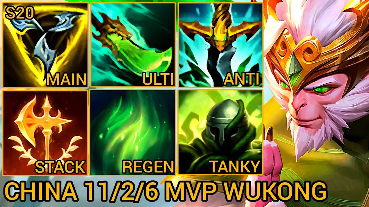 New Season Wukong Quadrakills MVP 11/2/6 - China Wild Rift New Meta Build & Runes By Tiarty