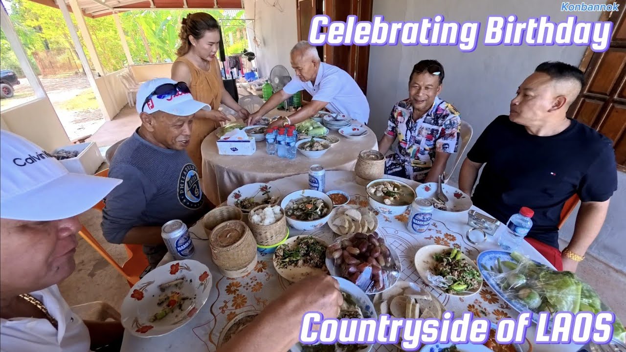 Birthday celebration in the countryside / Lao friend from USA, retired in Laos.