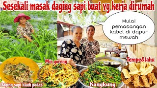 MASAK DAGING SAPI KUAH PEDAS,MIE GORENG,TUMIS KANGKUNG‼️Panen sayur SEGAR di kebun langsung dimasak