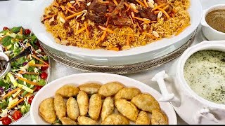 رز بخاري مديني || وسمبوسة مقرمشة  || وشوربة لبن تركيه وجبة غداء كاملة متكامله