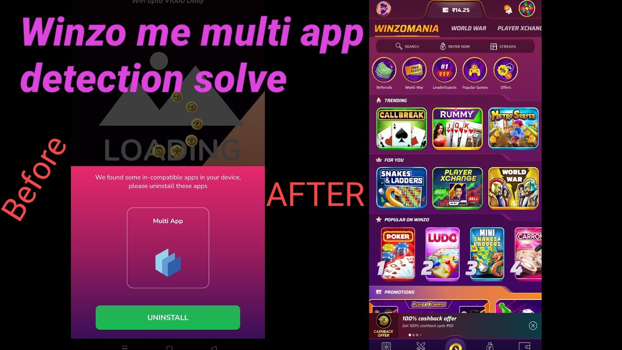 WINZO ME MULTI APP DETECTION PROBLEM SOLVE