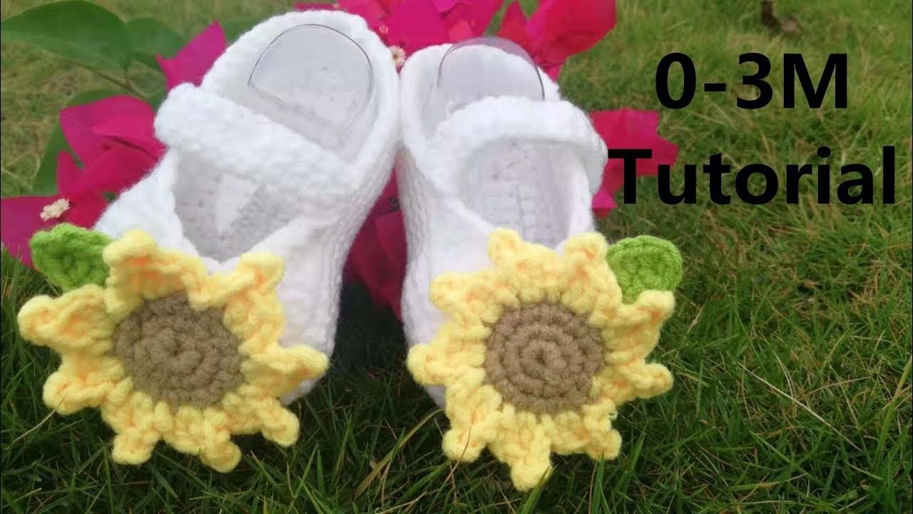 How to crochet sunflower baby shoes tutorial for beginners