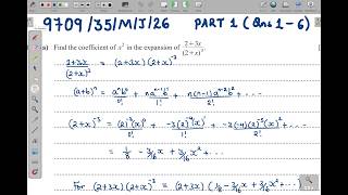 9709/35/M/J/26 - PART 1 (Qns 1 - 6) | A LEVEL PURE MATHEMATICS 3 PAPER 35 MAY/JUNE 2026