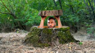 Building a Hidden Dugout Under an Oak Stump. A Warm, Secret Shelter. Bushcraft, Survival.