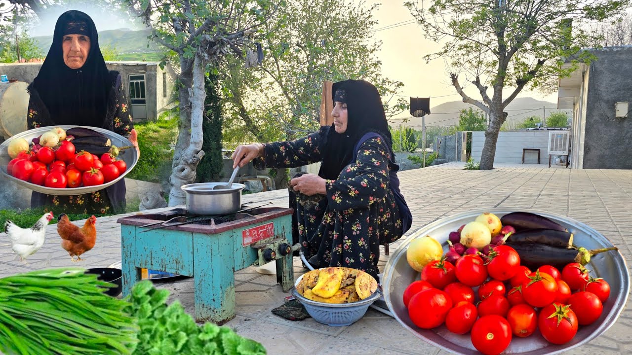 Iranian Rural Cuisine: Cooking Traditional Eggplant Stew | Rural Life in Iran | ILAM