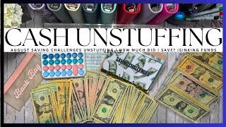 AUGUST TOTAL CASH UNSTUFFING | EMPTYING ALL MY SAVING CHALLENGES | 💵 CASH CONDENSING & PLACEHOLDERS💰