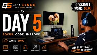 🔴 LIVE Day 5/30 | 30 Days of Coding & Study 💻 | Study With Me + Focus Music | Git Singh