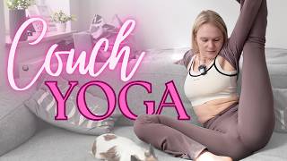 [4K] 10 MIN STRETCH FROM COUCH - morning & evening - let go of stress & feel calm