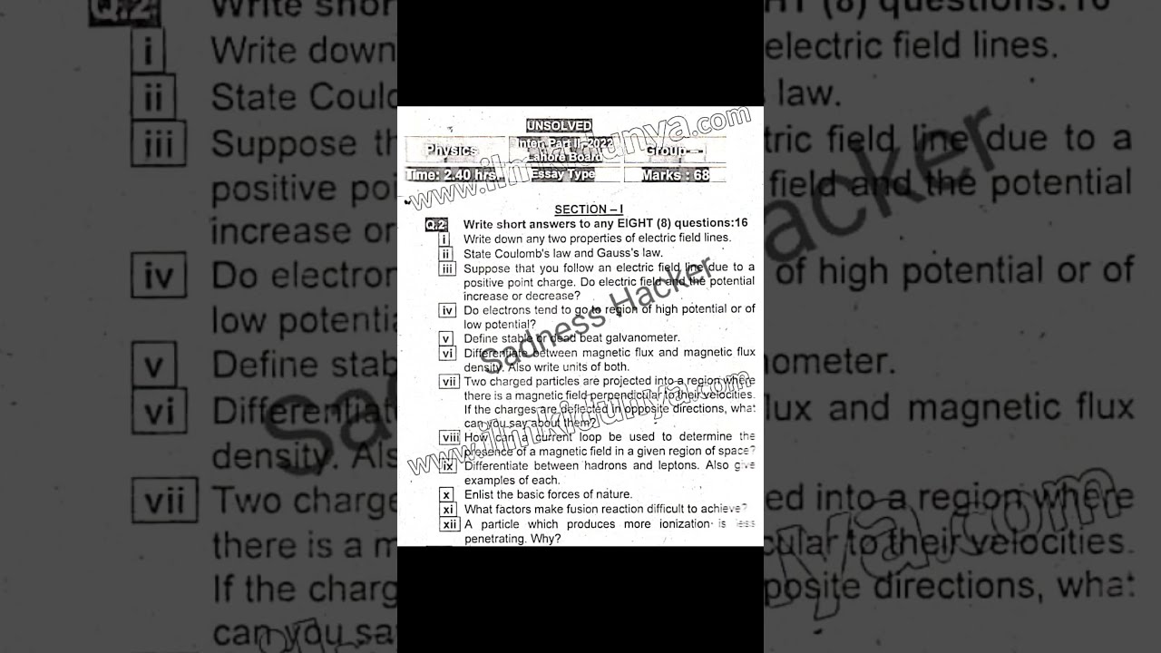 12 Class Physics paper 2023 Lahore Board Group 1 Subjective Part only.....