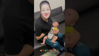 How creative the father feed his baby when he just want mommy? funny video#shorts