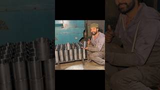 The process of cutting old iron pipes to make engine sleeves. #automobile #welding #machine