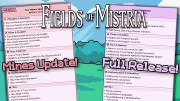 New Roadmap!! Mines update & 1.0!! | FIelds of Mistria |