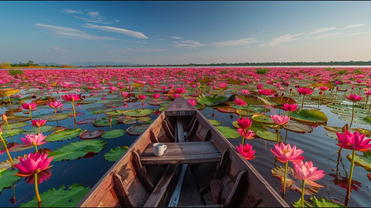 Floating Morning at the Red Lotus Sea 🪷 🌺 | Calm Piano & Thai Ambience