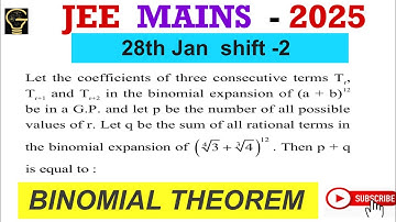 Let coefficients of three consecutive termsTr, Tr+1&Tr+2 in binomial expansion of(a+b)^12 be in GP.
