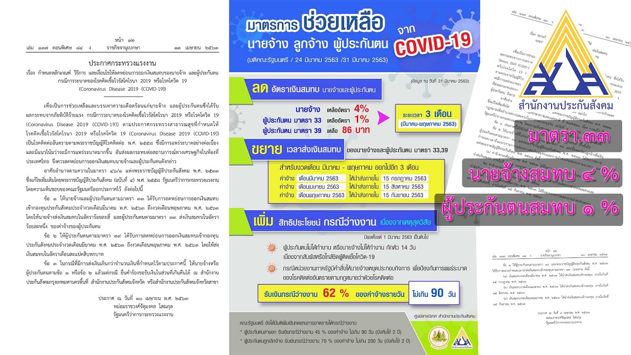 วิธีการหาอัตราเงินสมทบประกันสังคม นายจ้าง 4% ลูกจ้าง 1% (Coronavirus Disease 2019 [COVID-19])