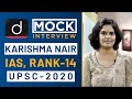 Karishma Nair, Rank -14, IAS - UPSC 2020 - Mock Interview I Drishti IAS English