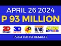 Lotto result today 9pm april 26 2024 complete details