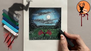 Halloween Drawing:  How To Draw Halloween Cat In Forest With Soft Pastel #halloween #drawing screenshot 5