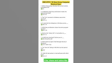 🚂 RRB NTPC 2024: 10 Must-Know Computer Shortcut Keys for Exam | #rrbntpc #rrbs #shorts #computer