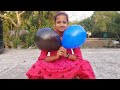 Outdoor fun with balloon bursting and learn colour