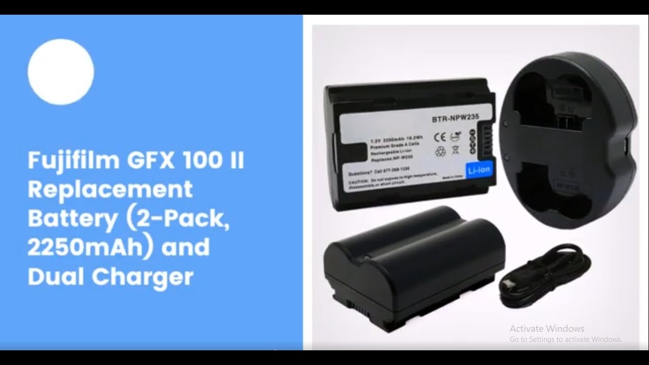 Fujifilm GFX 100 II Replacement Battery (2-Pack, 2250mAh) and Dual Charger