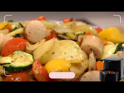 VERDURAS con SALCHICHAS en  #airfryer 😋 Receta en 20 MINUTOS EN FREIDORA DE AIRE 🔥💨