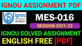 MES-016 Solved Assignment 2021-22 in English, MES 16 Solved Assignment 2022, MES 16 Assignment