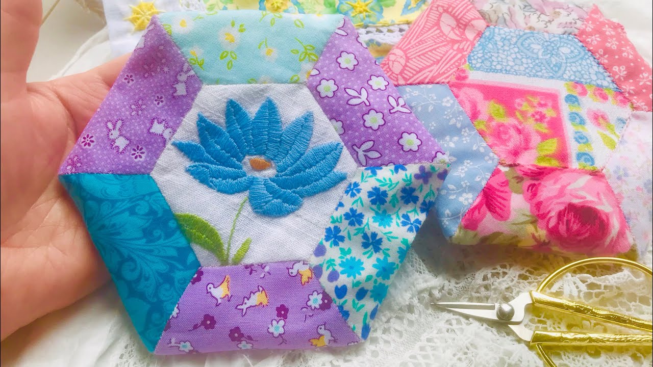 12. Beginner friendly hexagon pin cushion | Slow stitch |  Hexagon stitch along #slowstitching