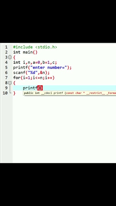 How to print the Fibonacci series in C Program #shorts #coding # ...