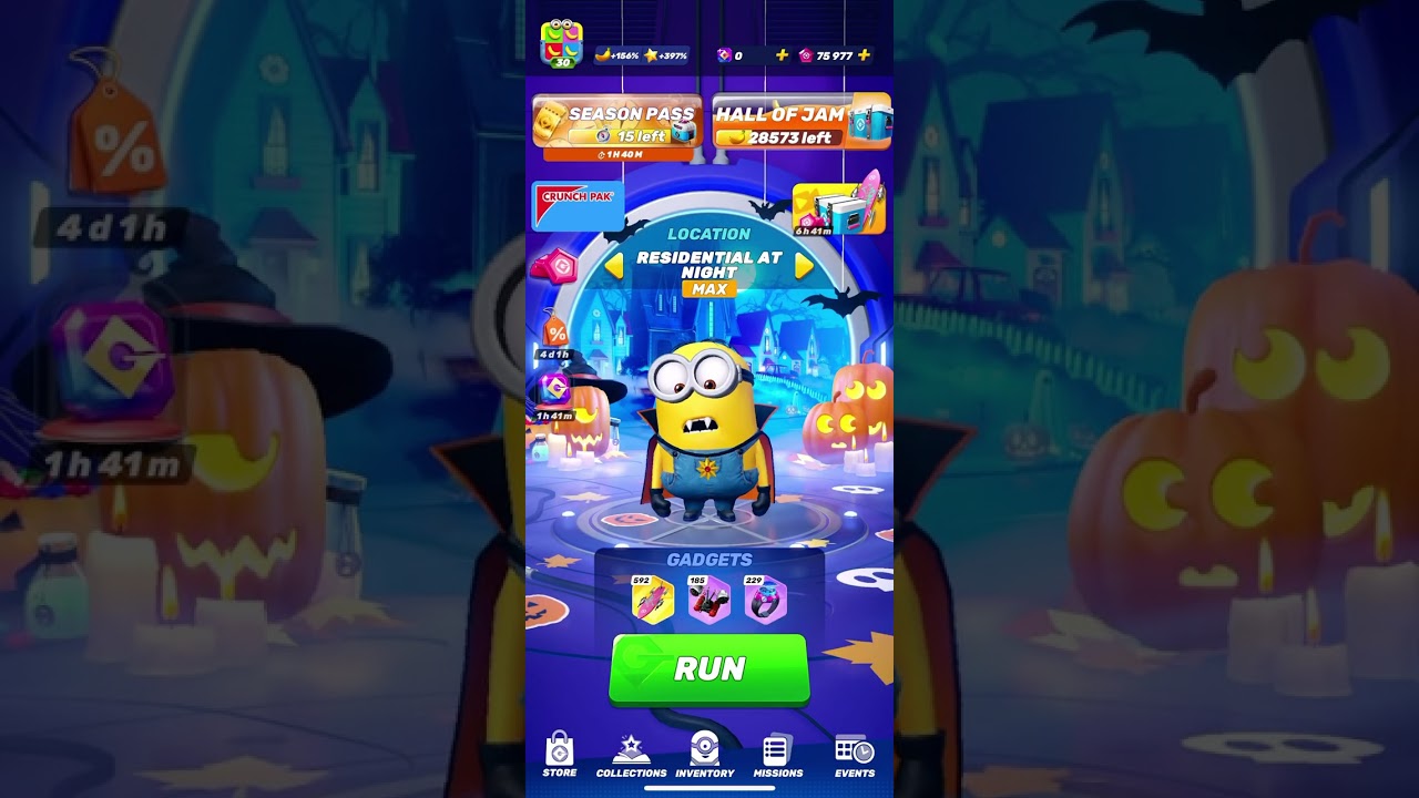 Witch, ghost and vampire minions in the new residential at night location in minion rush unity 