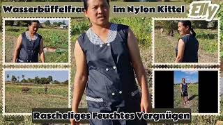 Büffelfrau Elly Im Glänzenden Nylon Kittel Ürze