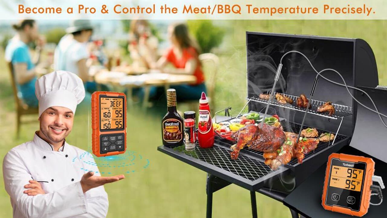 Yunbaoit Wireless Meat Thermometer, Digital Remote Food Cooking Meat  Thermometer for BBQ Grill Smoker Oven Kitchen,500 FT Range&Dual Probes