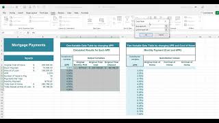 EXCEL 1 and 2 Variable Data Tables Mortgage Example