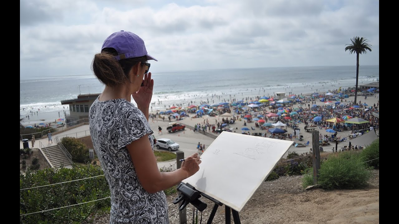Keiko Tanabe Plein Air Painting in Watercolor: Summertime Concert on a California Beach