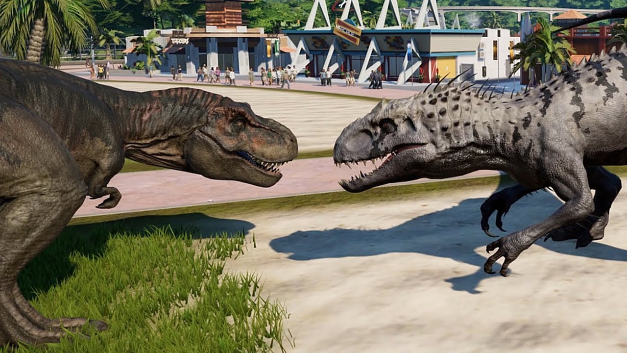 2 T-Rex & 2 Indominus Rex Breakout & Fight! Jurassic World Evolution (4K 60FPS)