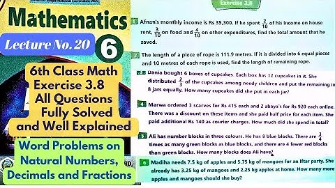 6th Class Math | Exercise 3.8 | Word Problems on Fractions Decimals | NTS | PET | CT | PST | ETEA