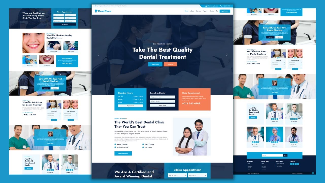 Complete Responsive Dental Clinic - Dental Hospital Website Template Design - Free Website Code