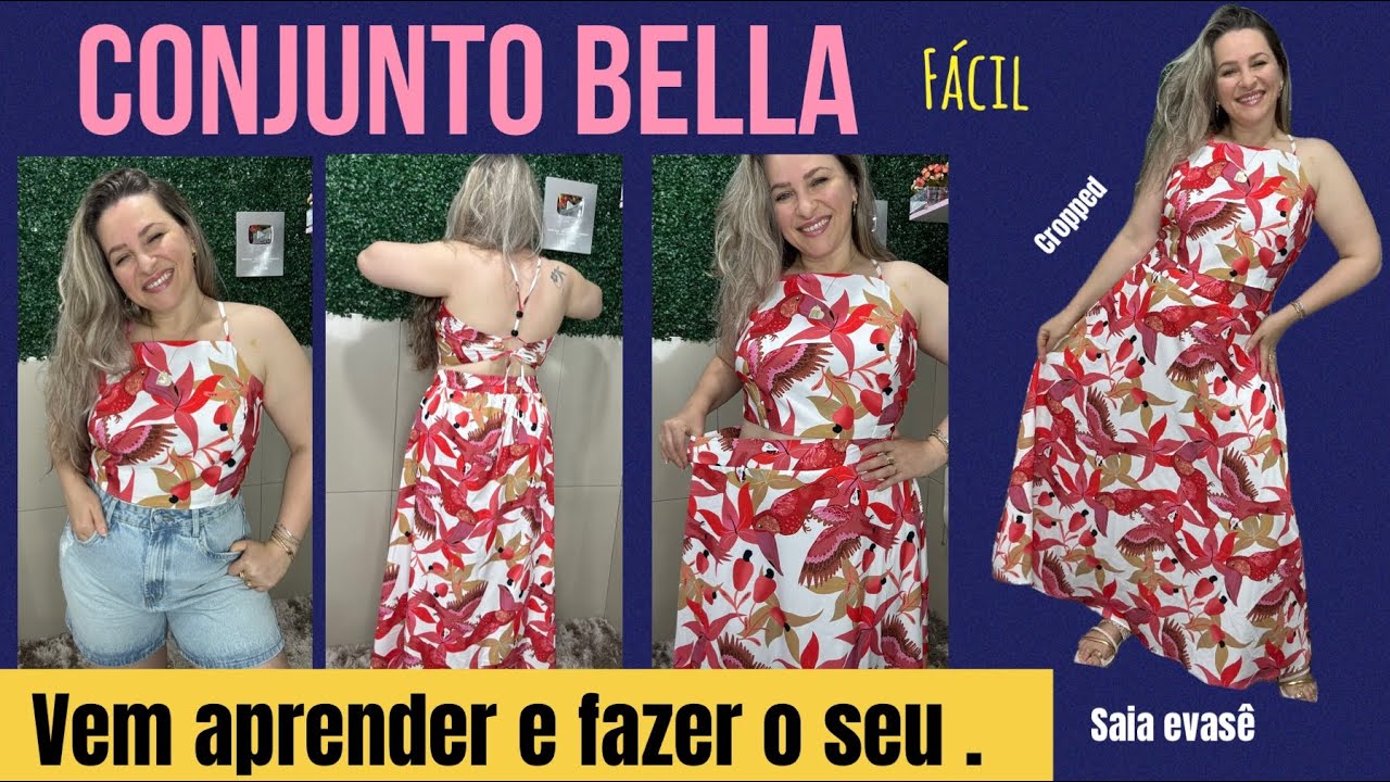 COSTURE CONJUNTO DE SAIA EVASÊ E CROPPED DE VERÃO FÁCIL, passo a passo para iniciantes #diy #costura