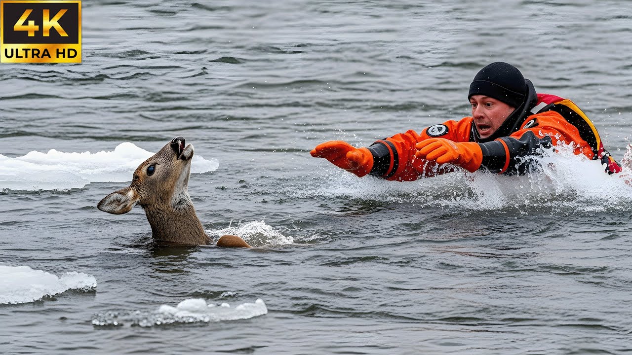 Saving a Baby Deer Stuck in Frozen River | Race Against Time
