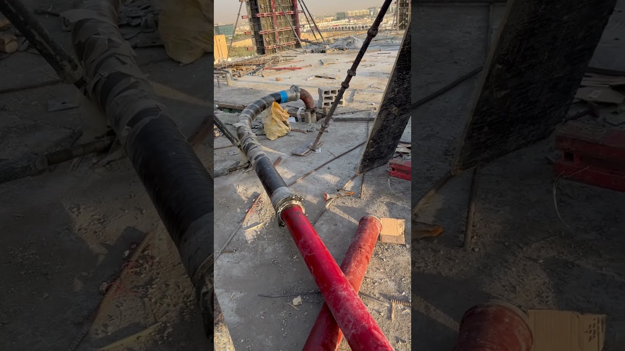 Concrete pump connected to the pipe extension to spider type placing boom