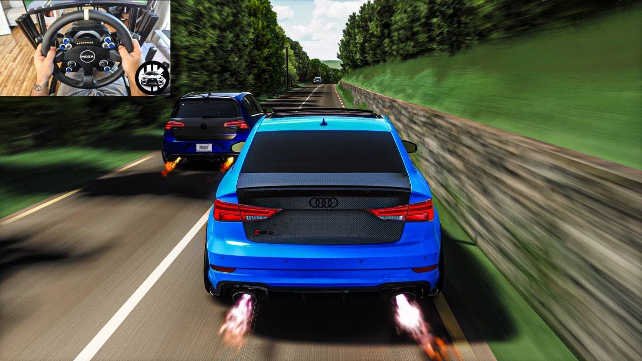 Full Send Anti-lag Audi RS3 Vs Volkswagan Golf R - Assetto Corsa | Moza R12