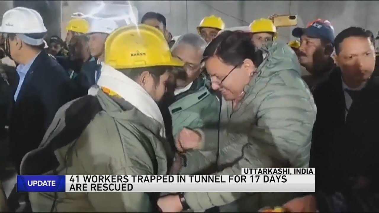 41 workers trapped in India tunnel for 17 days are rescued - YouTube