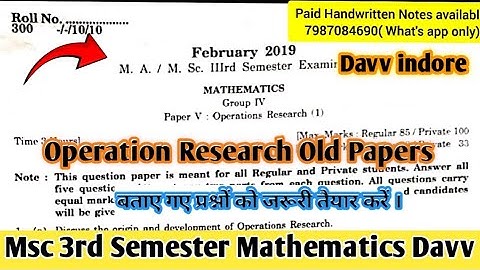 Operation Research Old Paper Msc 3rd semester mathematics || Davv indore ||