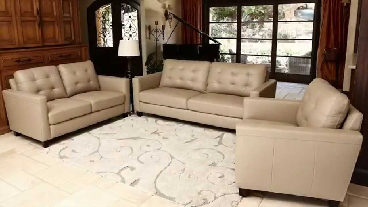 Abbyson Living - Beige Leather Sofa Set