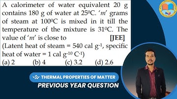 A calorimeter of water equivalent 20 g contains 180 g of water at 25°C. ‘m’ grams of steam at 100°C