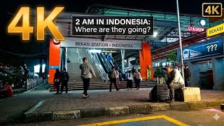 Exploring Indonesia's Urban Transit: Bekasi Railway Station at Night | 4K POV Walk